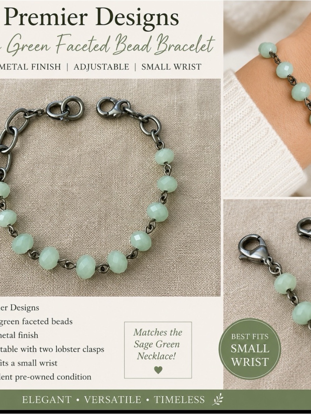 Premier Designs Mint Green Faceted Bead Bracelet